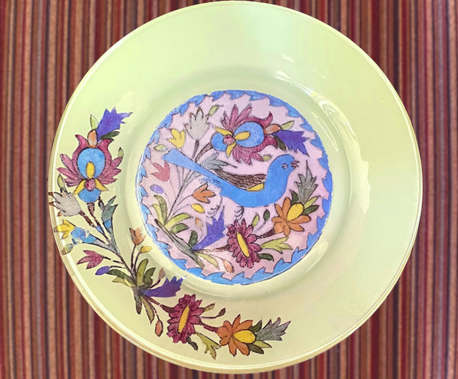 Hand Painted and Decoupage Plate - Bird