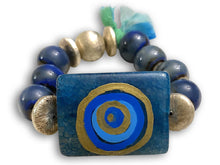 Load image into Gallery viewer, Two-in-One Gold and Navy Beaded Bracelet with Hand-Painted 1. Evil Eye 2. This Too Shall Pass - #0057
