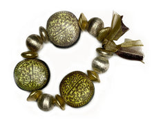 Load image into Gallery viewer, Fathali Shah - Double Sided Decoupaged Handmade Gold Color Bracelet - #0062
