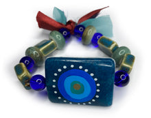 Load image into Gallery viewer, Two-in-One Blue and Green Beaded Bracelet with Hand-Painted 1. Evil Eye 2. What you are seeking is what you become - #76
