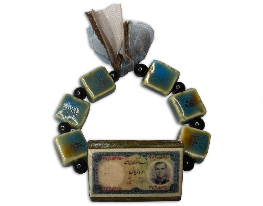 10 Rial Handmade Decoupage Beaded Bracelet #78