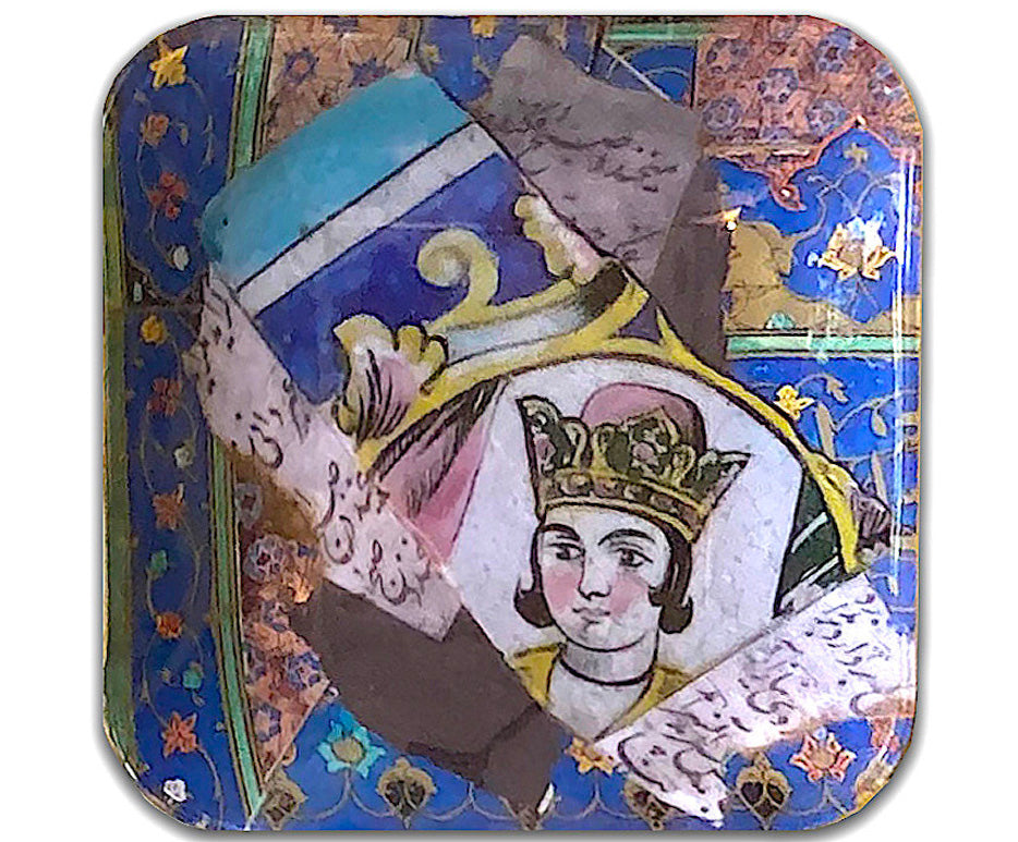Hand Painted Decoupage Plate of King in Shahnameh and Calligraphy