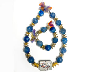 Eshg (Love) Decoupaged necklace bracelet solid separately Handmade Blue & Gold Beaded Necklace & Bracelet Combination - #0061