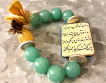 Load image into Gallery viewer, Handmade Bohemian Style Green Beaded Bracelet with Persian Shahnameh Poem - #0054
