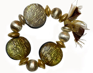 Fathali Shah - Double Sided Decoupaged Handmade Gold Color Bracelet - #0062