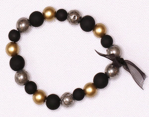 Black/Silver/Gold Beaded Bracelet with Black Tassel - #0013