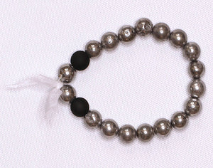 Silver and Black Beaded Bracelet with White Tassel - #0012