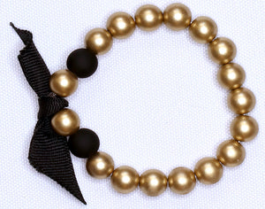 Gold/Black Beaded Bracelet with Black Tassel - #0015