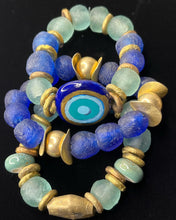 Load image into Gallery viewer, Tiered Aqua and navy bracelets
